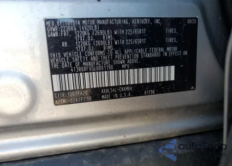 2020 Toyota Rav4 Xle z USA, uszkodzony, nr VIN 4T3R6RFV5LU001190